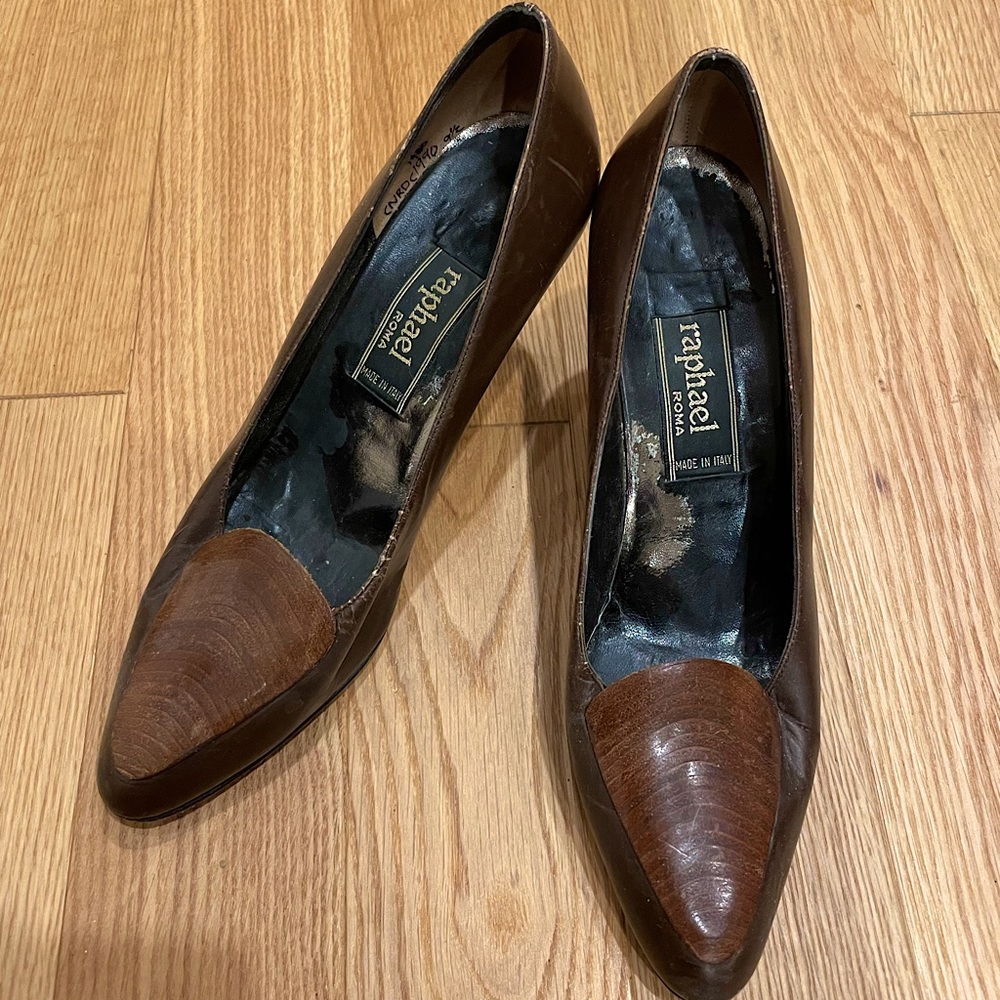 Vintage Brown Leather Heels sz 9.5 made in Italy
